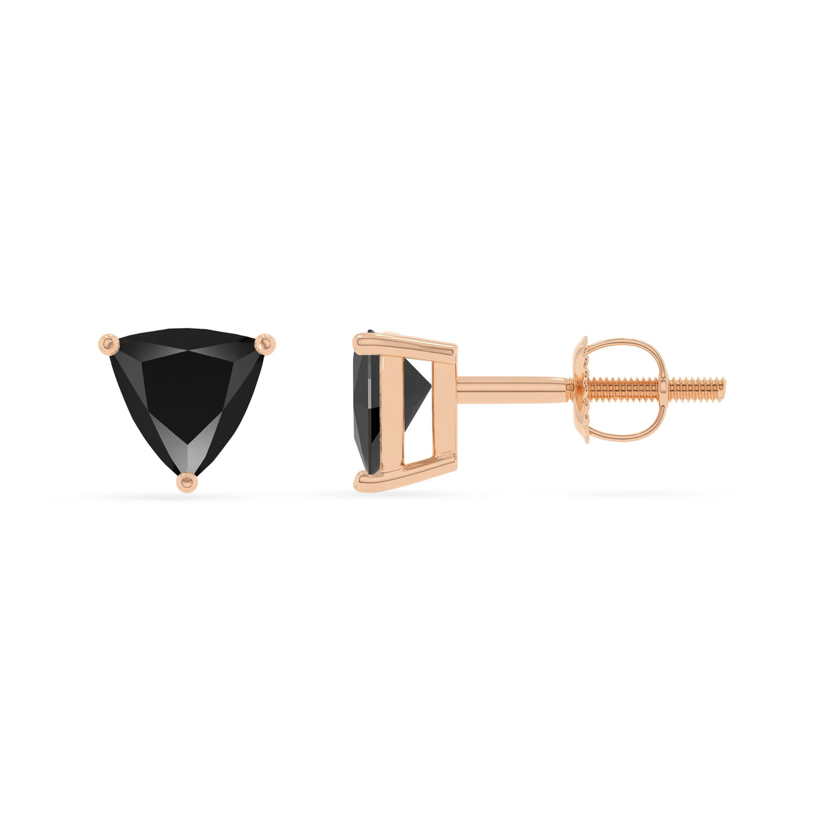 natural black onyx trillion stud earrings in rose gold 