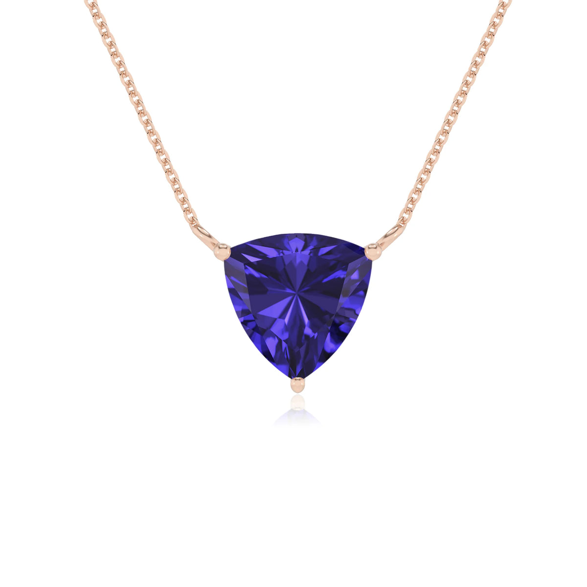 lab grown tanzanite trillion solitaire necklaces in rose gold 