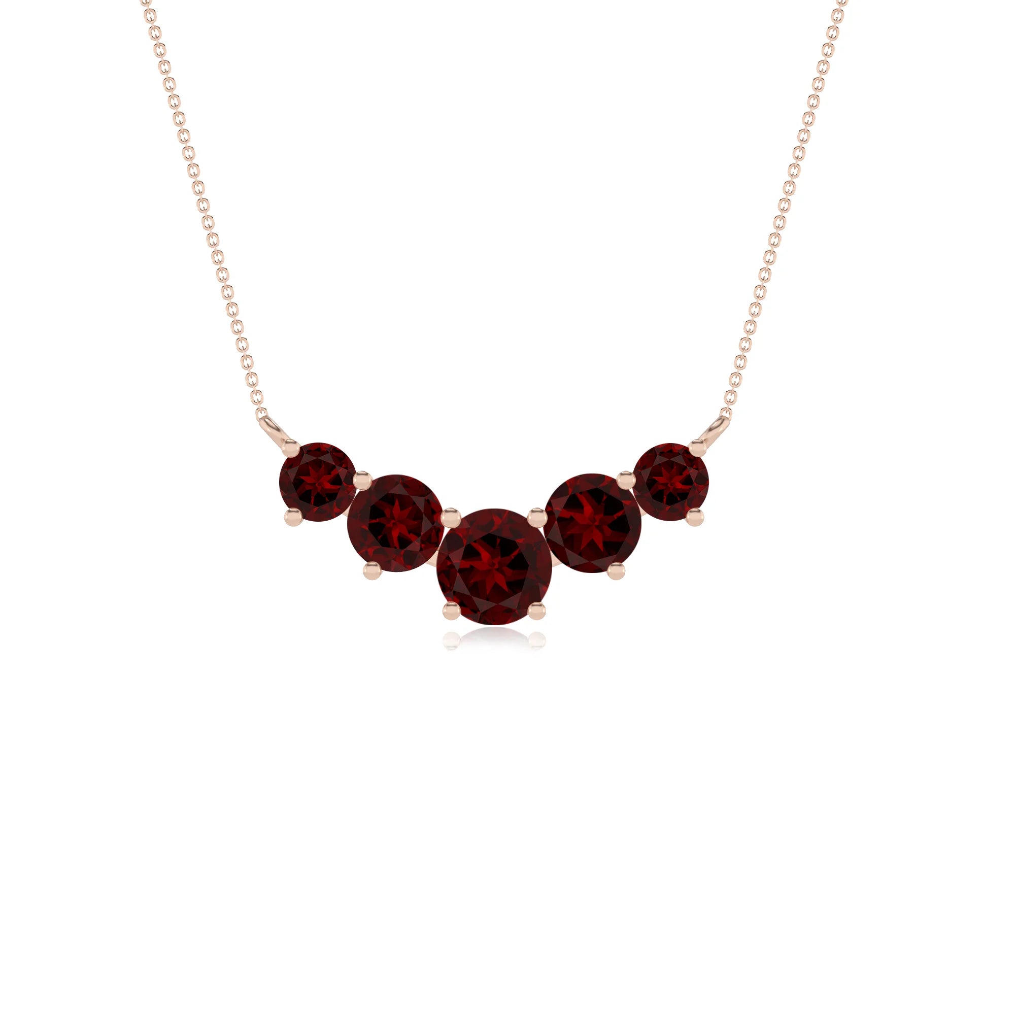 natural garnet round bar necklaces in rose gold 