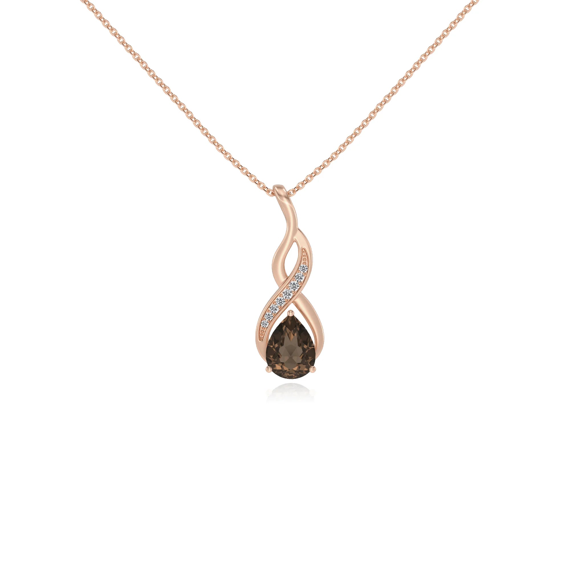 natural smoky-quartz pear solitaire necklaces in rose gold 