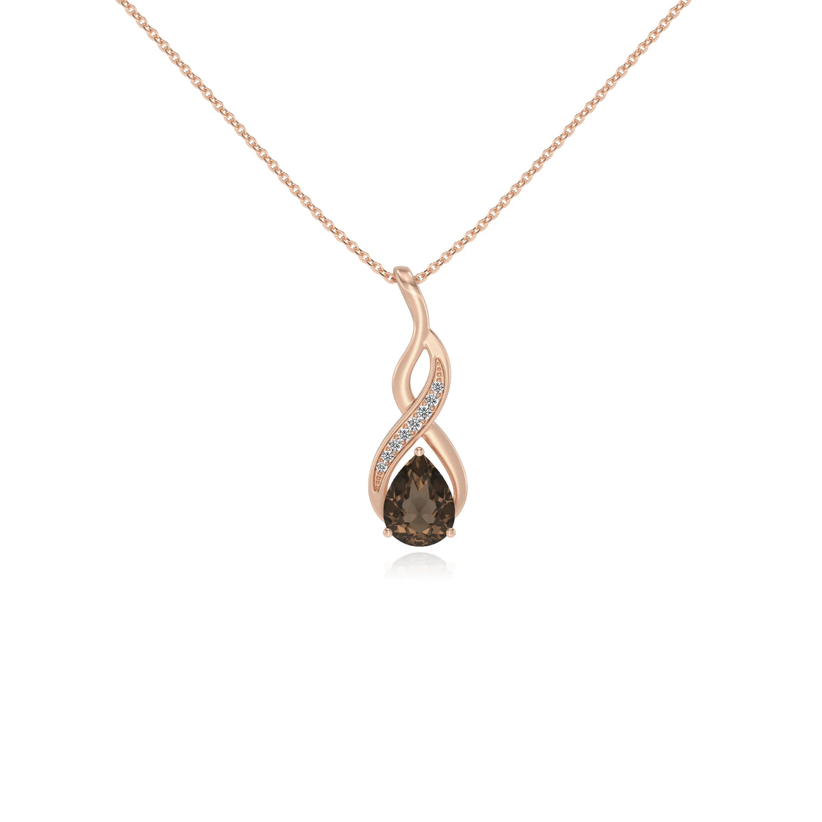 natural smoky-quartz pear solitaire necklaces in rose gold 