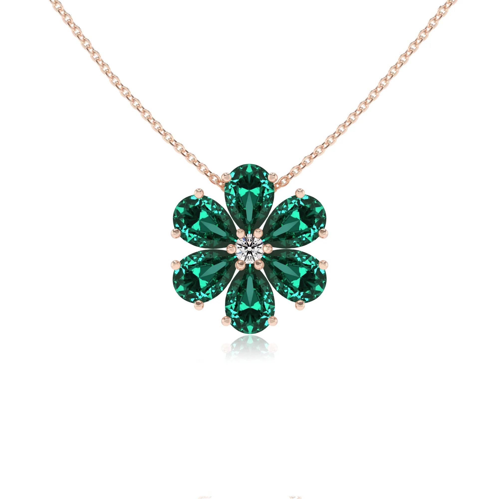 lab grown emerald pear solitaire necklaces in rose gold 