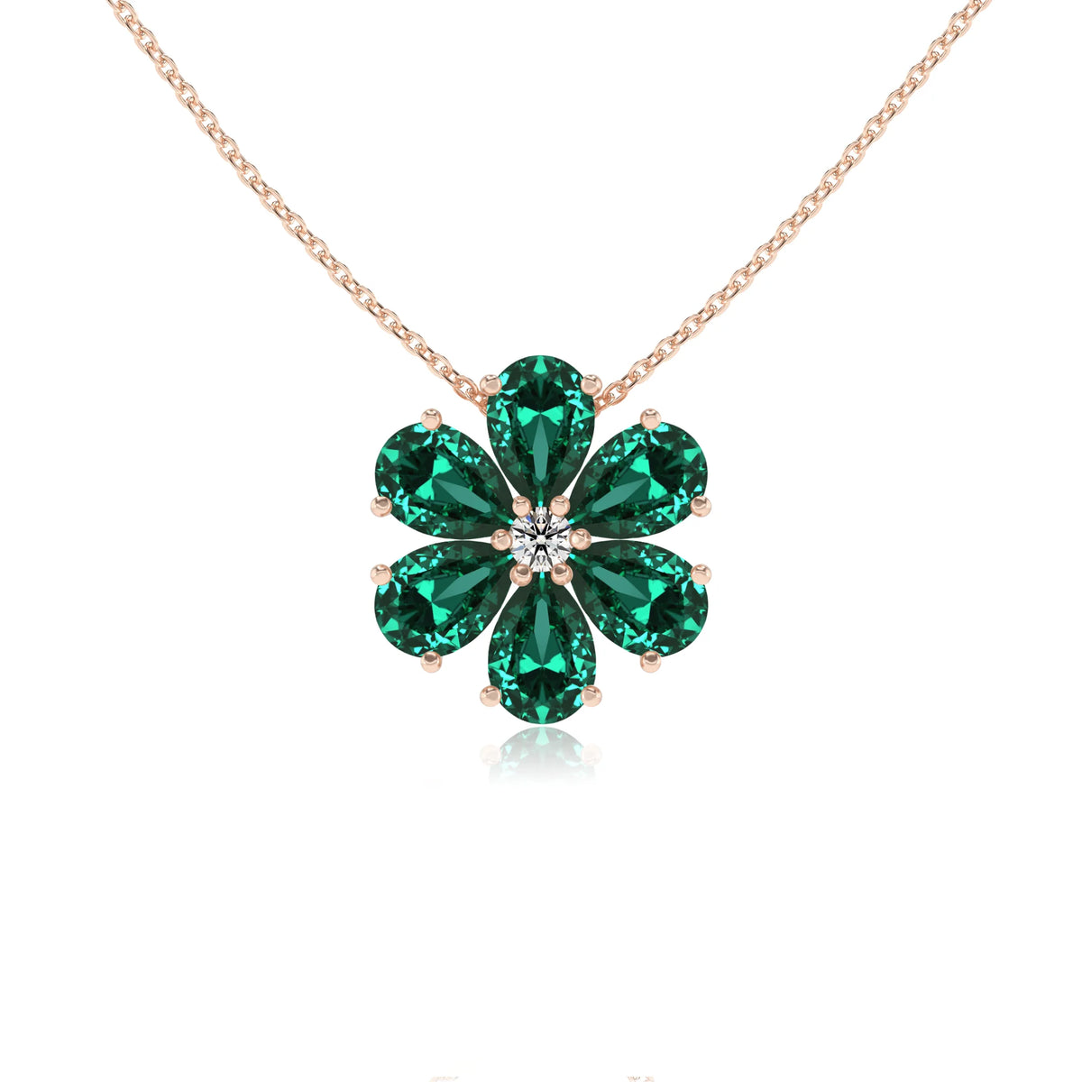 lab grown emerald pear solitaire necklaces in rose gold 