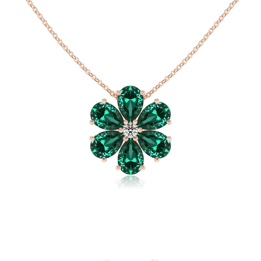lab grown emerald pear solitaire necklaces in rose gold 