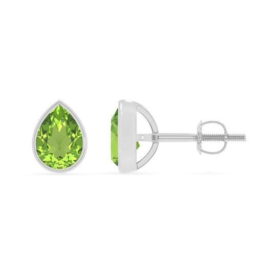 natural peridot pear stud earrings in white gold 