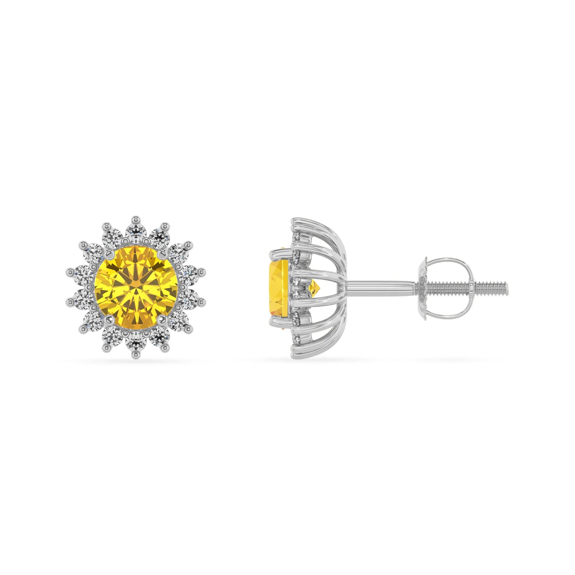 lab grown yellow sapphire round stud earrings in sterling silver 