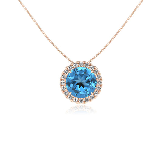 natural swiss blue topaz round solitaire necklaces in rose gold 