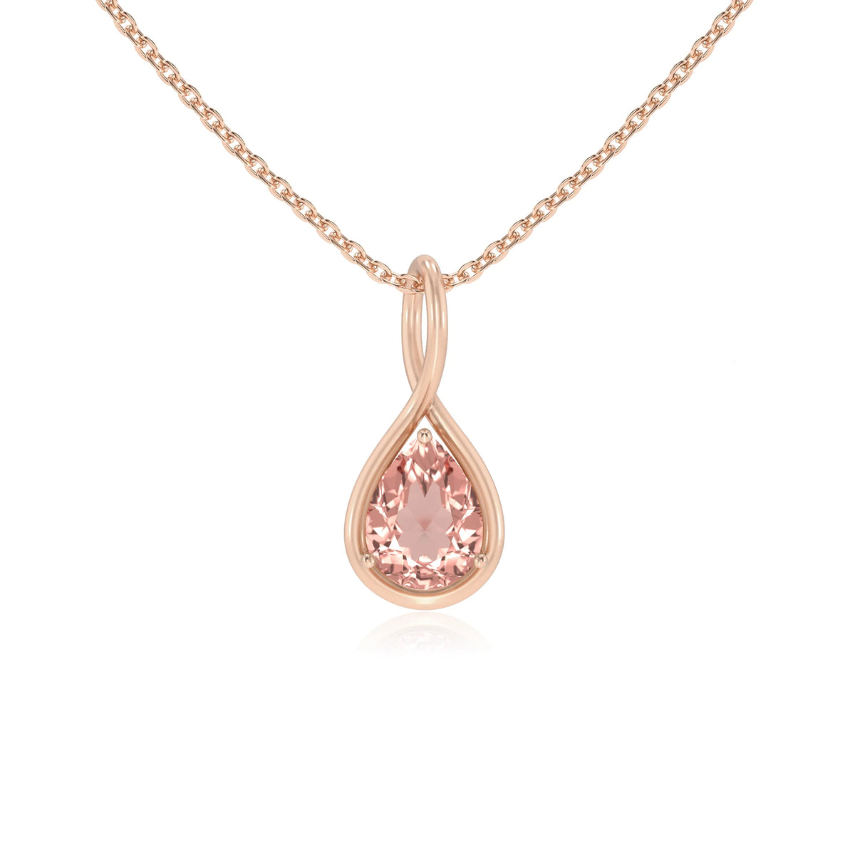 lab grown morganite pear solitaire necklaces in rose gold 