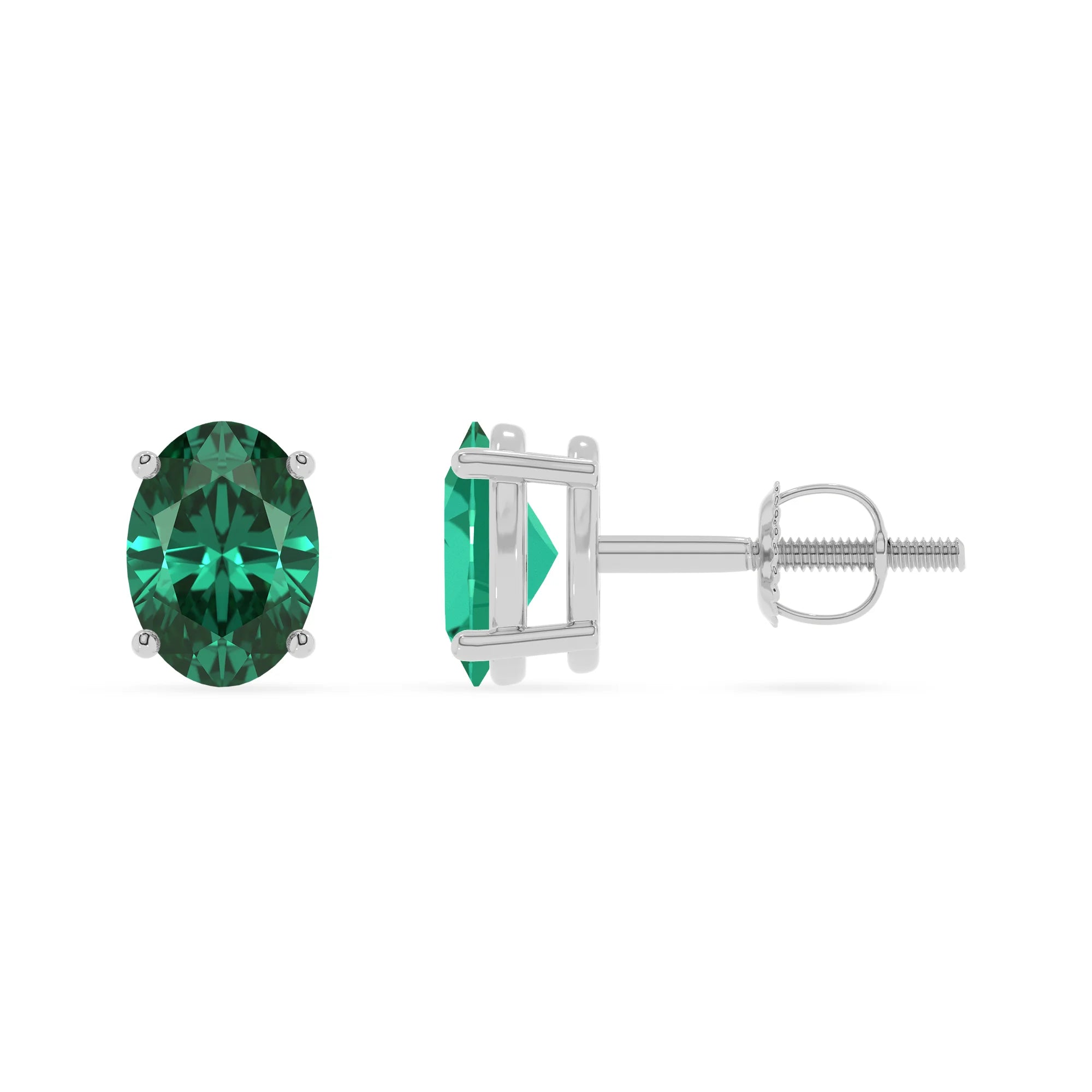 lab grown emerald oval stud earrings in sterling silver 