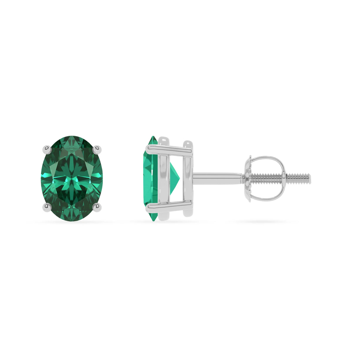 lab grown emerald oval stud earrings in sterling silver 
