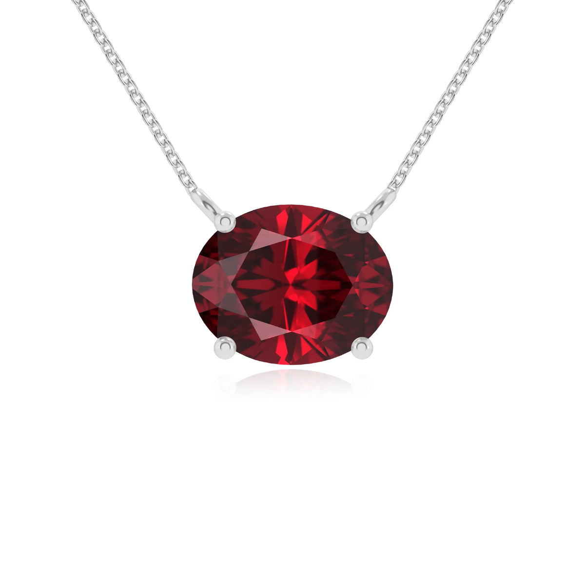 lab grown ruby oval solitaire necklaces in white gold 