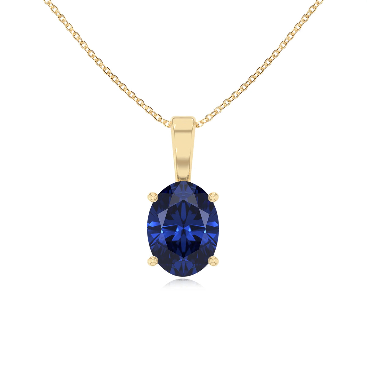 lab grown blue-sapphire oval solitaire necklaces in yellow gold 