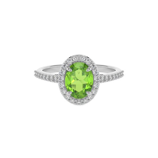 natural peridot oval solitaire rings in white gold 