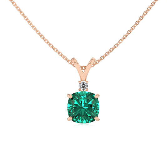 lab grown emerald cushion solitaire v-bale necklaces in rose gold 