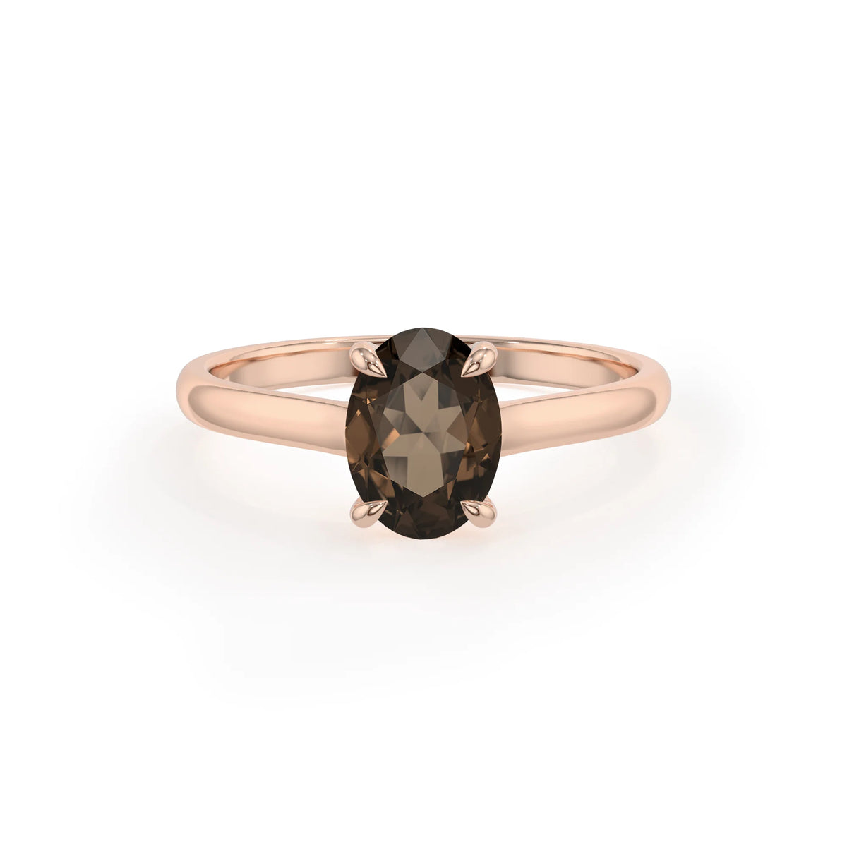 natural smoky-quartz oval solitaire rings in rose gold 