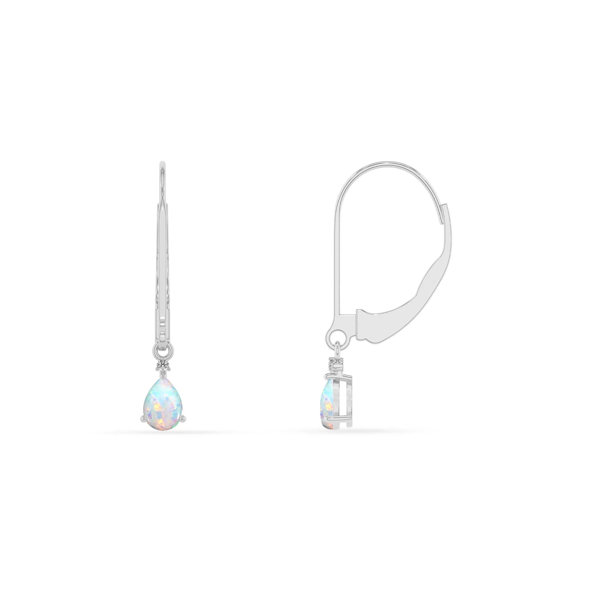 lab grown opal pear drop earrings in platinum 