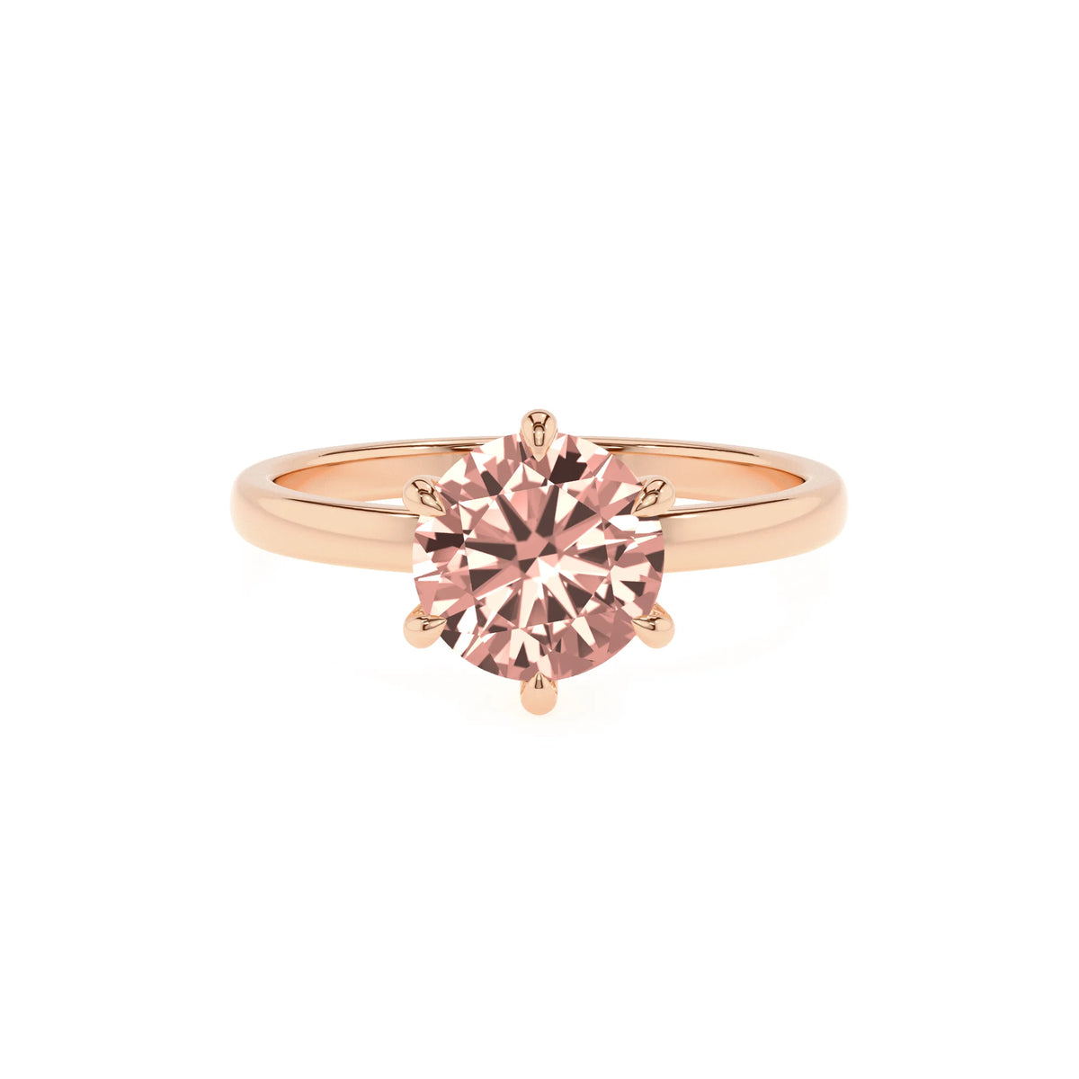 lab grown morganite round solitaire rings in rose gold 