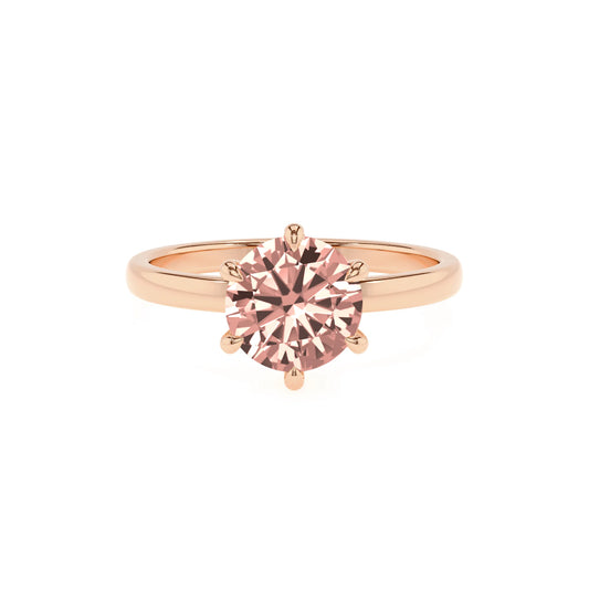 lab grown morganite round solitaire rings in rose gold 