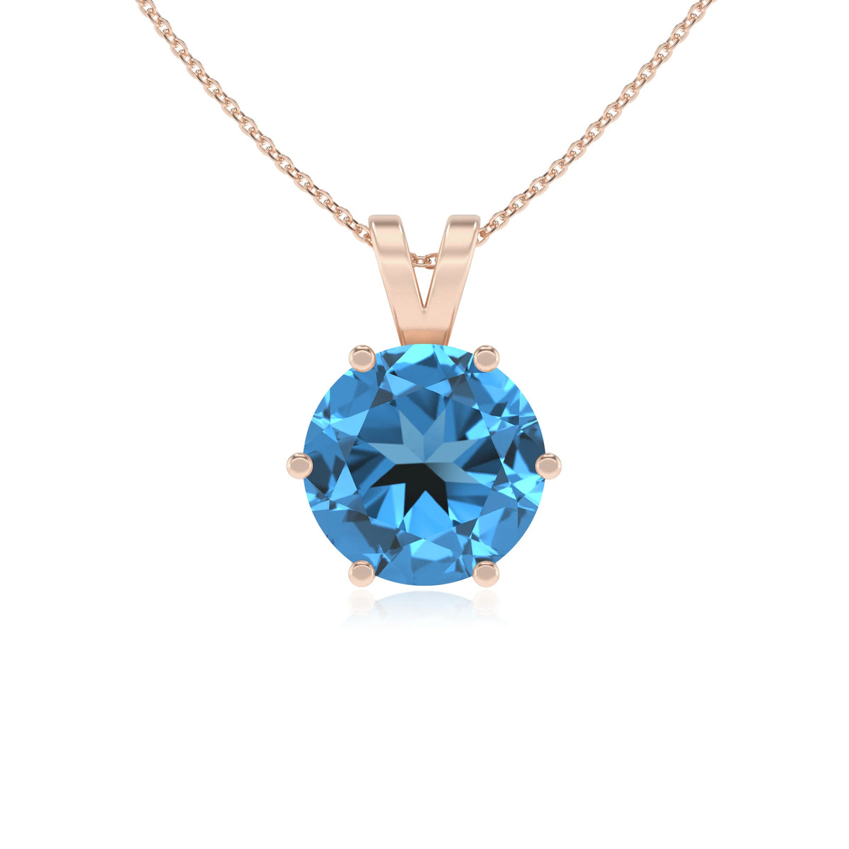 natural swiss-blue-topaz round solitaire v-bale necklaces in rose gold 