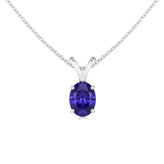 lab grown tanzanite oval solitaire v-bale necklaces in white gold 