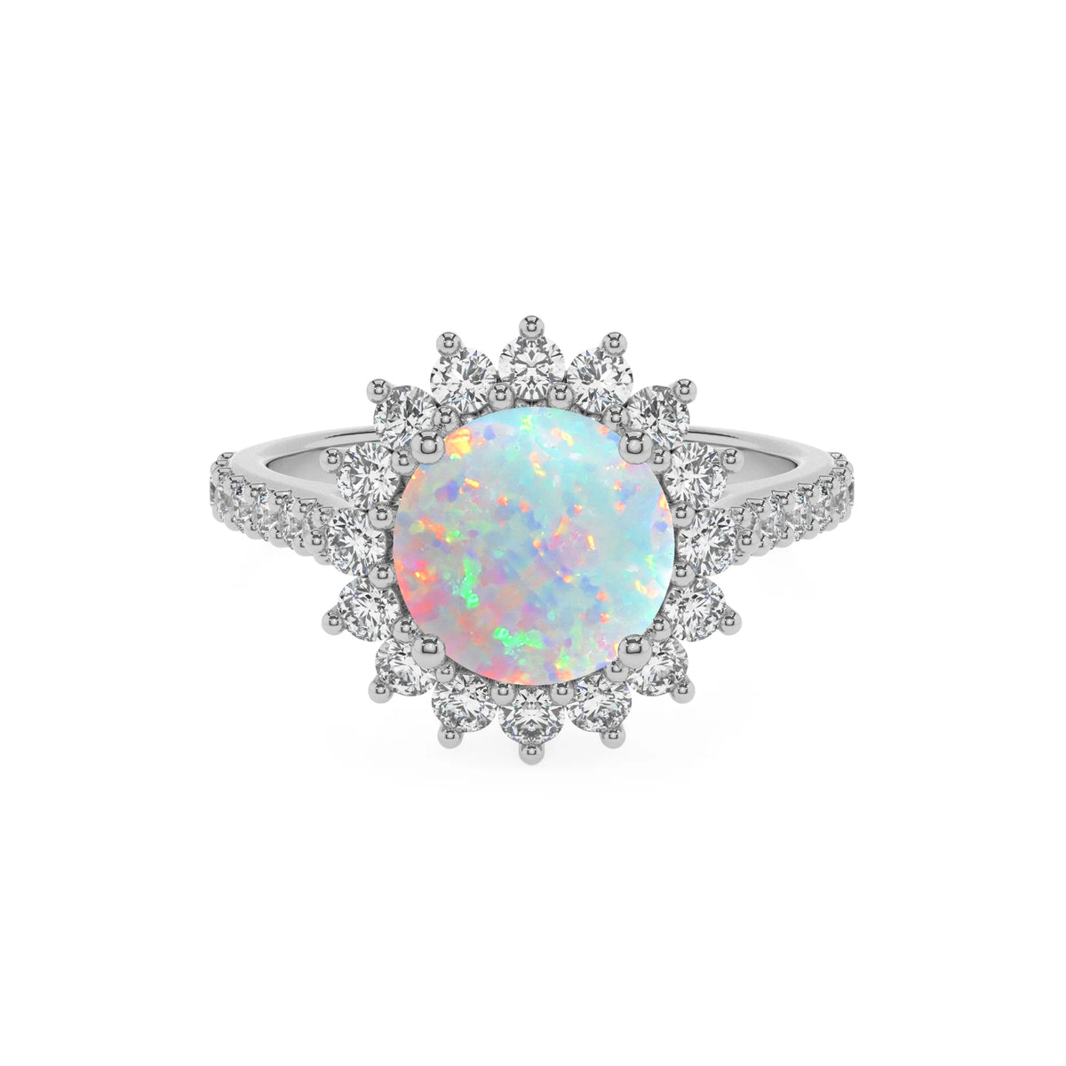 lab grown opal round solitaire rings in sterling silver 