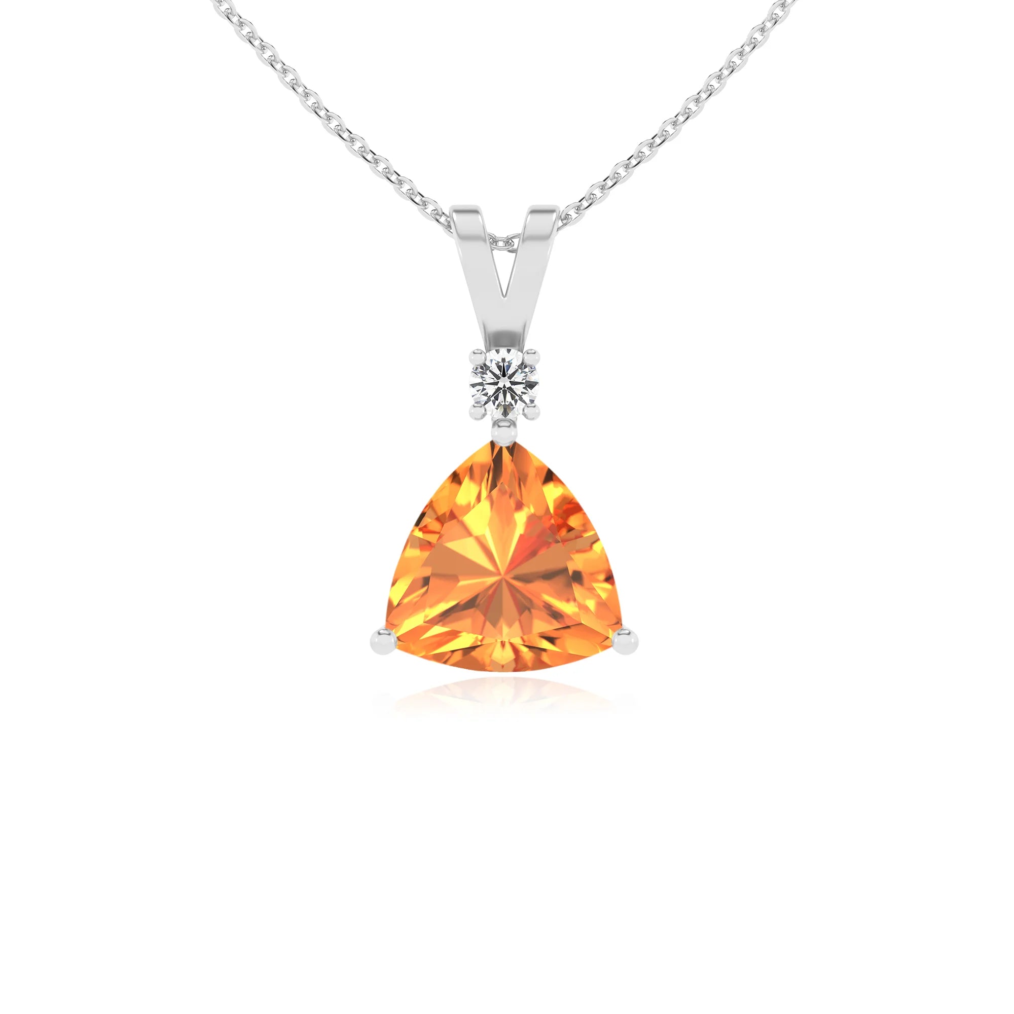 lab grown citrine trillion solitaire v-bale necklaces in platinum 