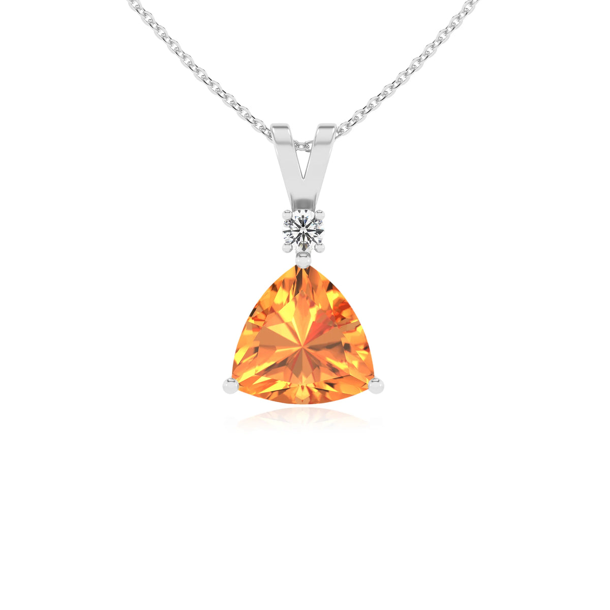 lab grown citrine trillion solitaire v-bale necklaces in platinum 