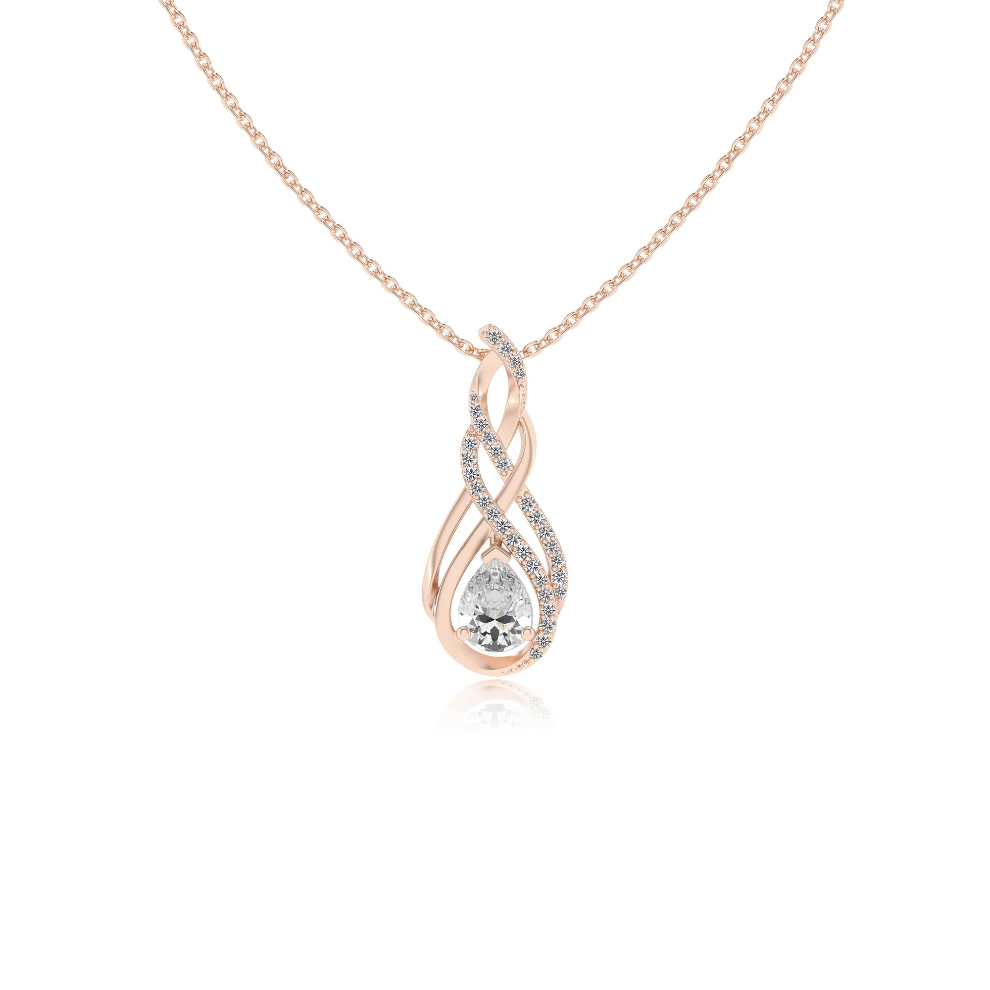 lab grown moissanite pear solitaire necklaces in rose gold 