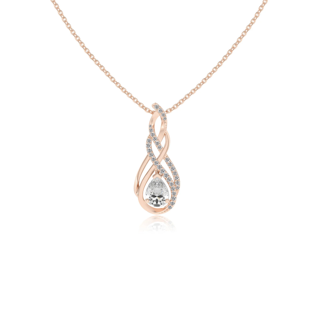 lab grown moissanite pear solitaire necklaces in rose gold 