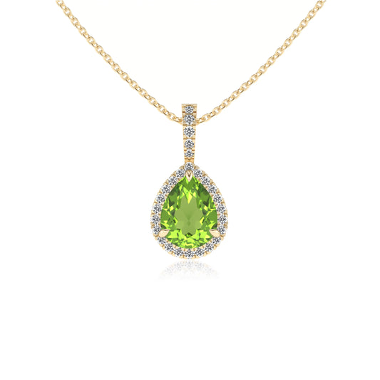 natural peridot pear solitaire necklaces in yellow gold 