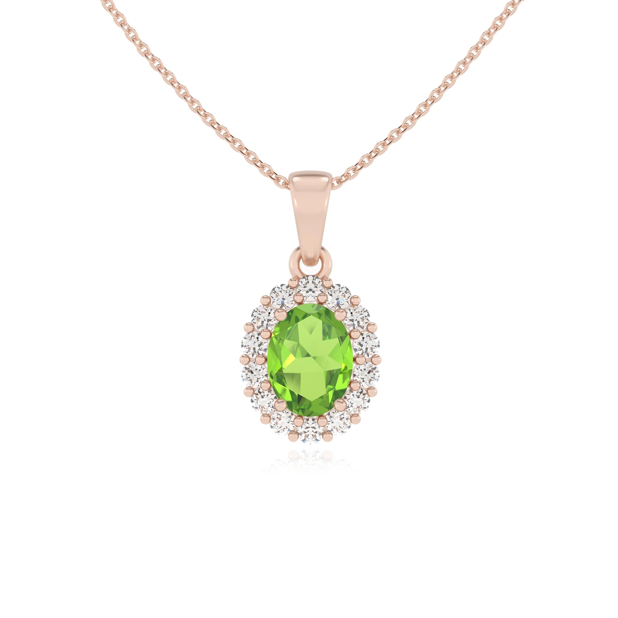 natural peridot oval solitaire necklaces in rose gold 