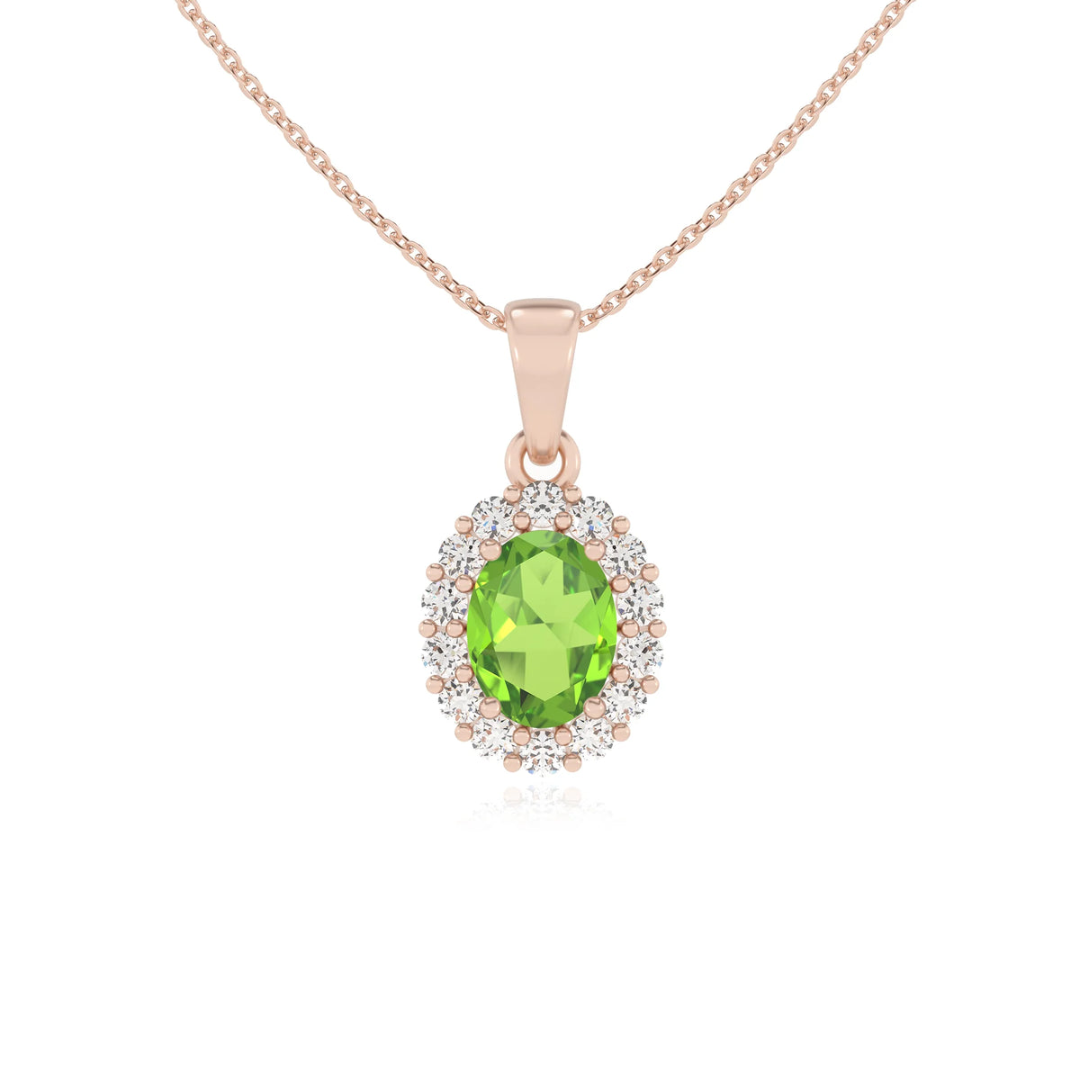 natural peridot oval solitaire necklaces in rose gold 