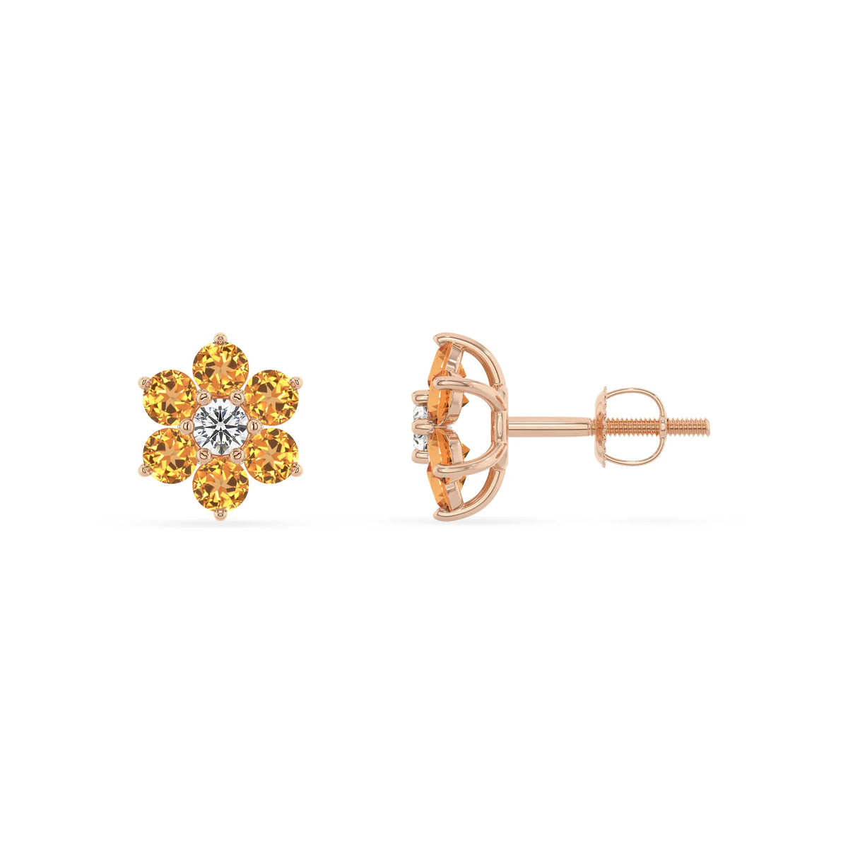 Lab Grown Citrine Round Stud Earrings with Diamond
