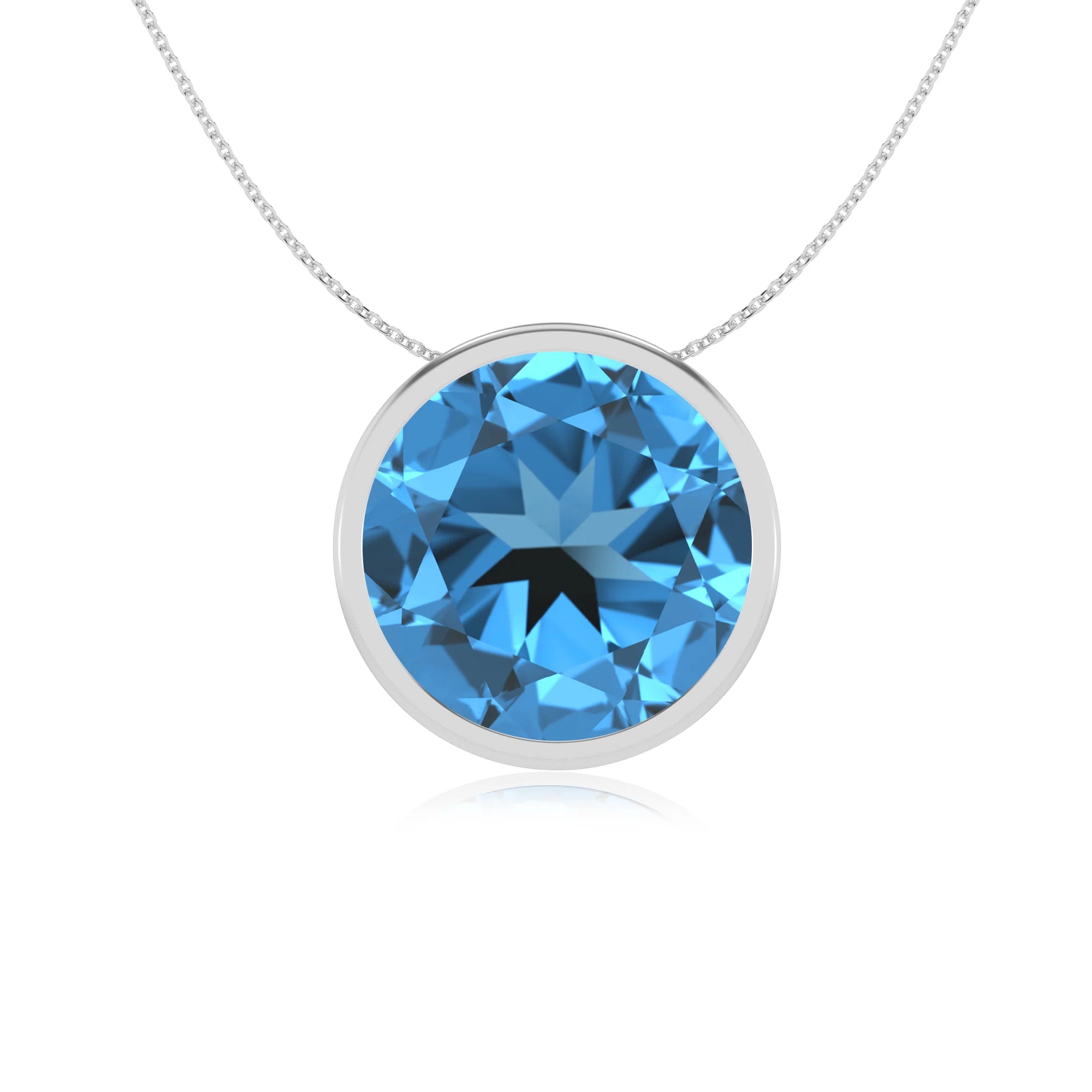natural swiss-blue-topaz round solitaire necklaces in sterling silver 