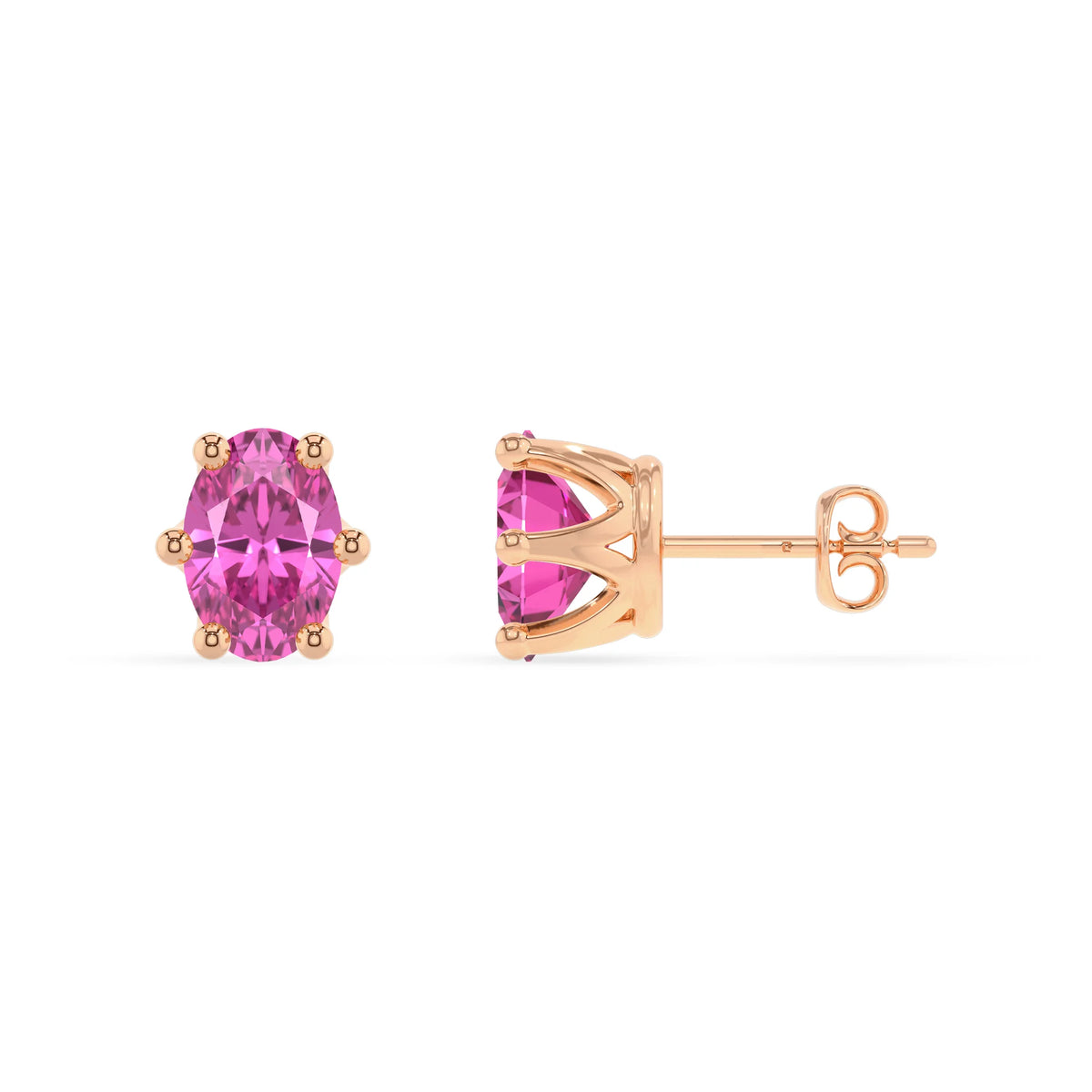 lab grown pink sapphire oval stud earrings in rose gold 