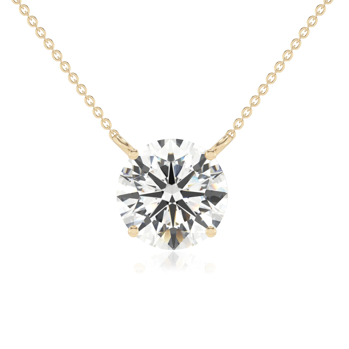 lab grown moissanite round solitaire necklaces in yellow gold 