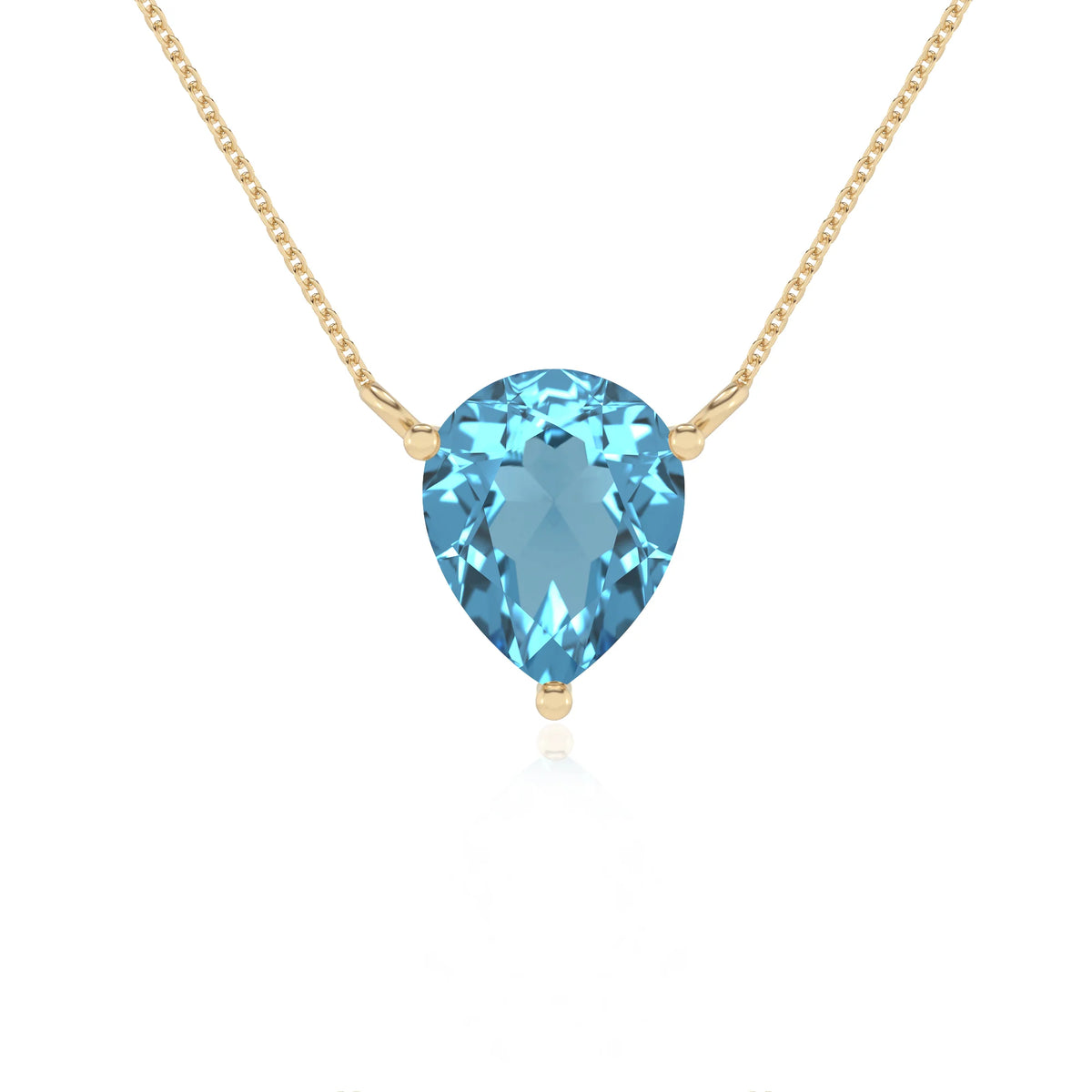 natural swiss-blue-topaz pear solitaire necklaces in yellow gold 