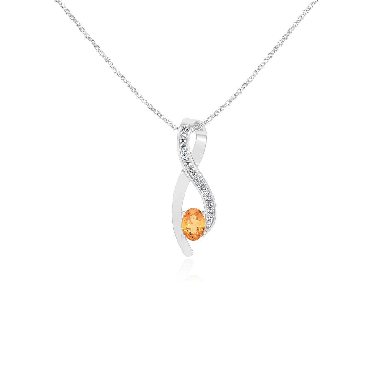 lab grown citrine oval solitaire necklaces in platinum 