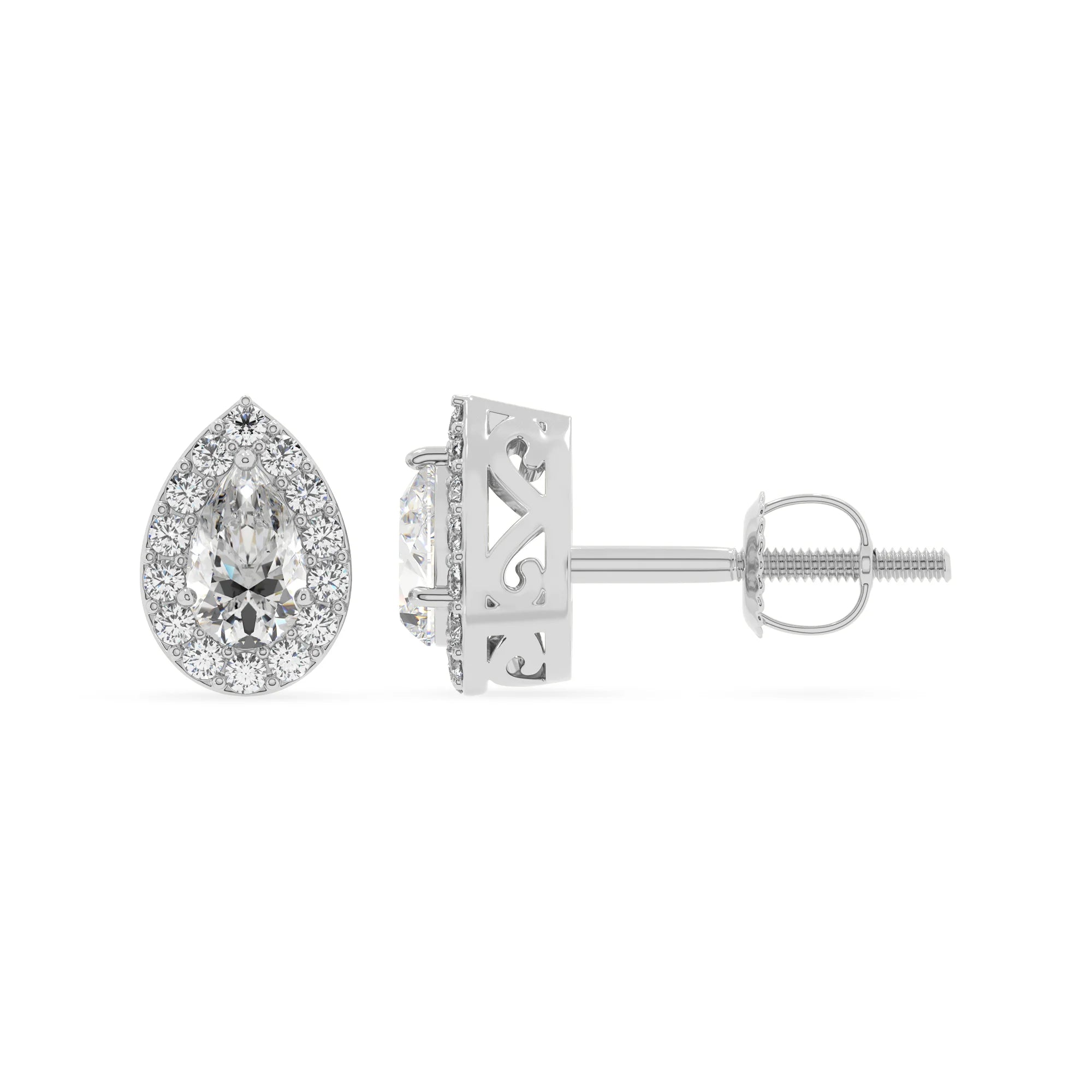 lab grown moissanite pear stud earrings in platinum 
