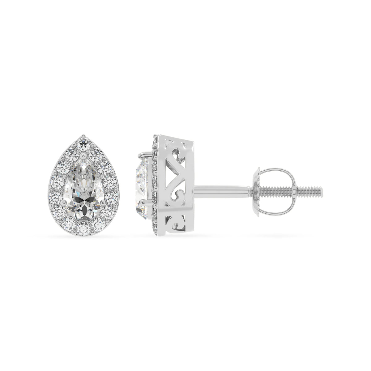 lab grown moissanite pear stud earrings in platinum 