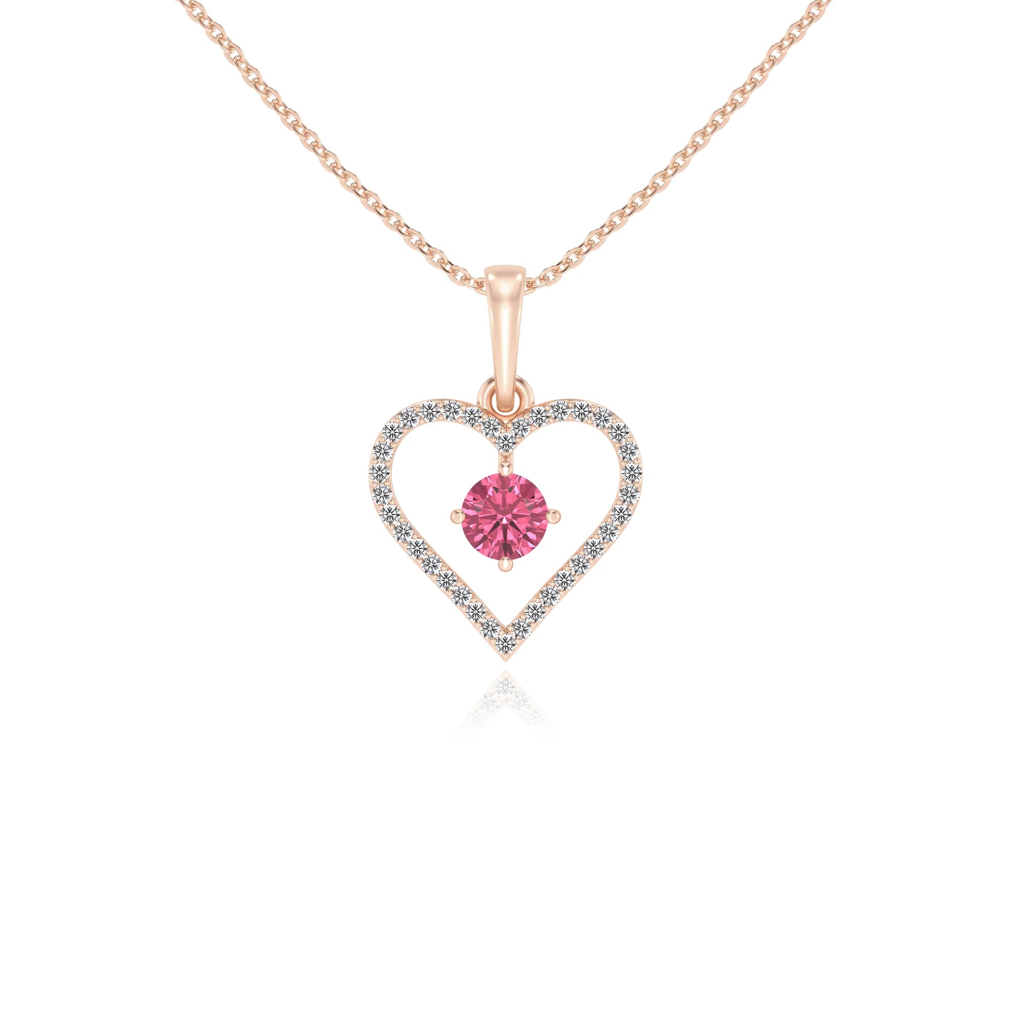 lab grown pink-tourmaline round infinity necklaces in rose gold 