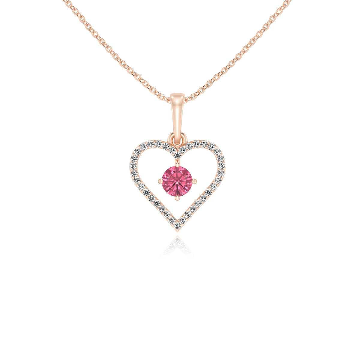 lab grown pink-tourmaline round infinity necklaces in rose gold 