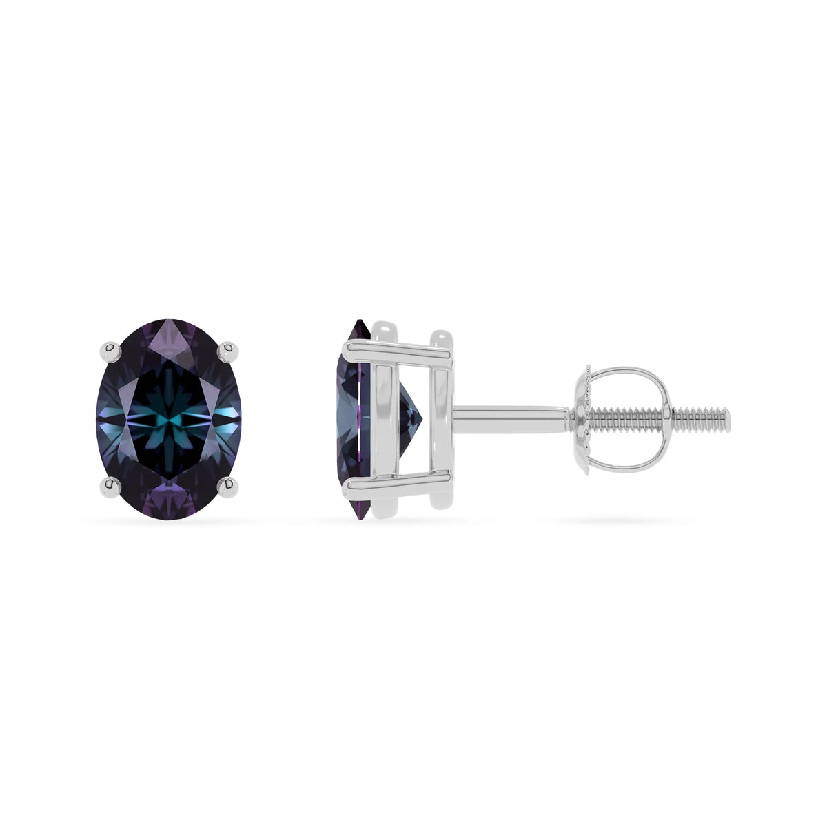 lab grown alexandrite oval stud earrings in white gold 