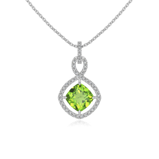 natural peridot cushion infinity necklaces in platinum 