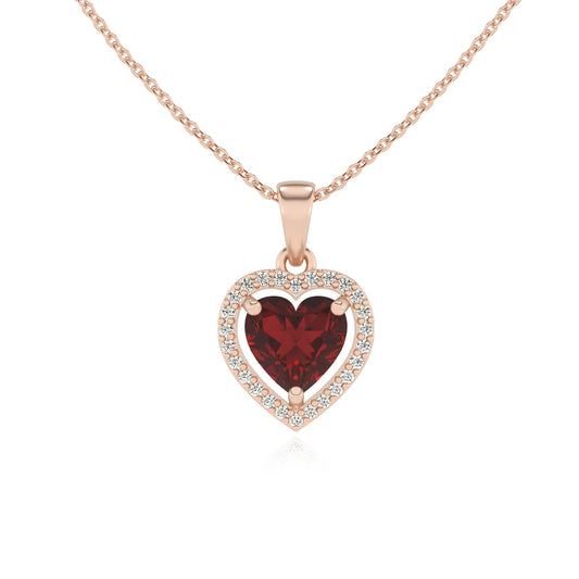 natural garnet heart solitaire necklaces in rose gold 