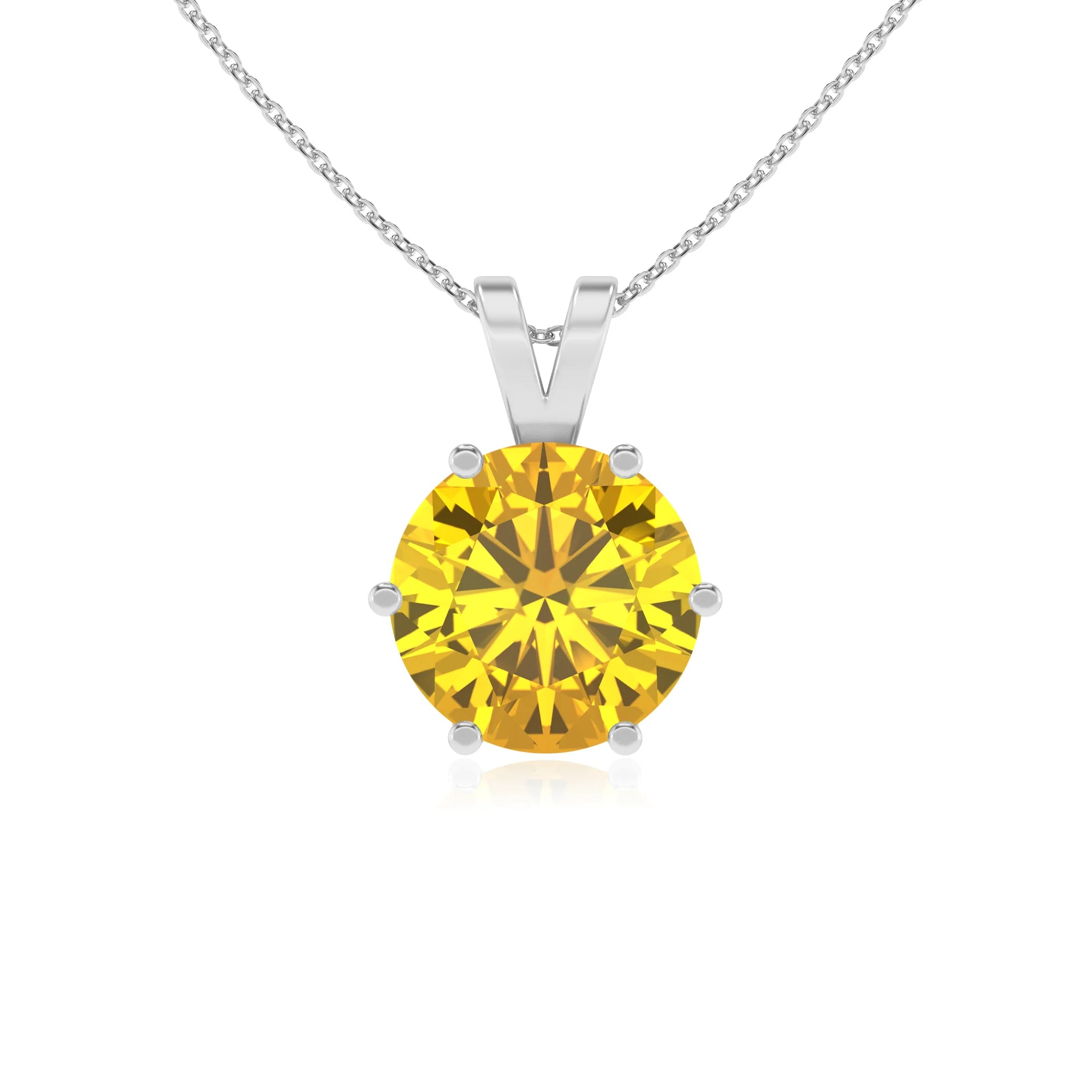 lab grown yellow-sapphire round solitaire v-bale necklaces in white gold 