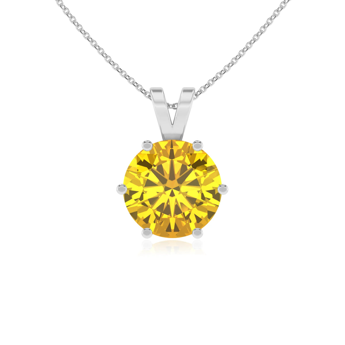 lab grown yellow-sapphire round solitaire v-bale necklaces in white gold 