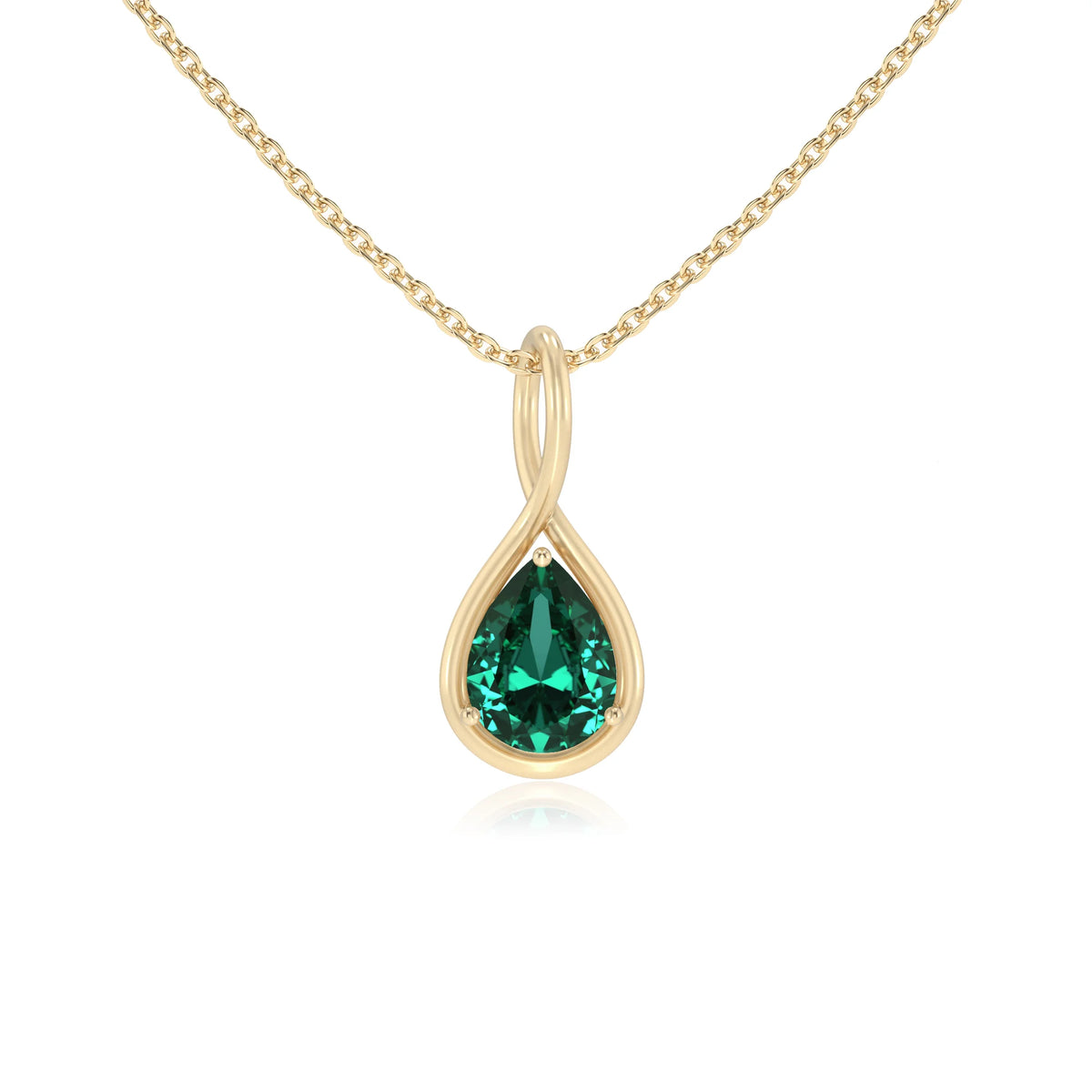 lab grown emerald pear solitaire necklaces in yellow gold 