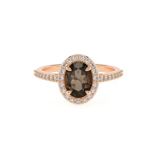 natural smoky-quartz oval solitaire rings in rose gold 