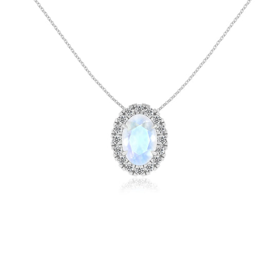 natural rainbow moonstone oval solitaire necklaces in platinum 